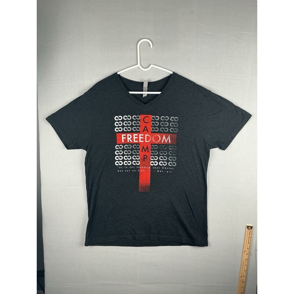 Next Level Mens XL Camp Freedom Cross Christian Graphic T Shirt Dark Gray 42x28